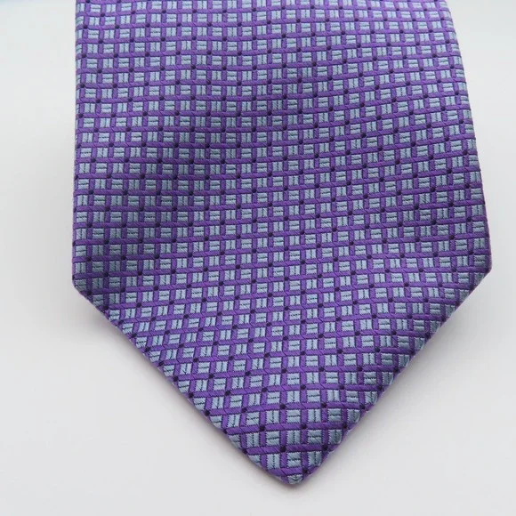 Barbara Blank Tie Purple Blue Checked 3.75" Wide 56" Long USA Silk - Picture 2 of 6